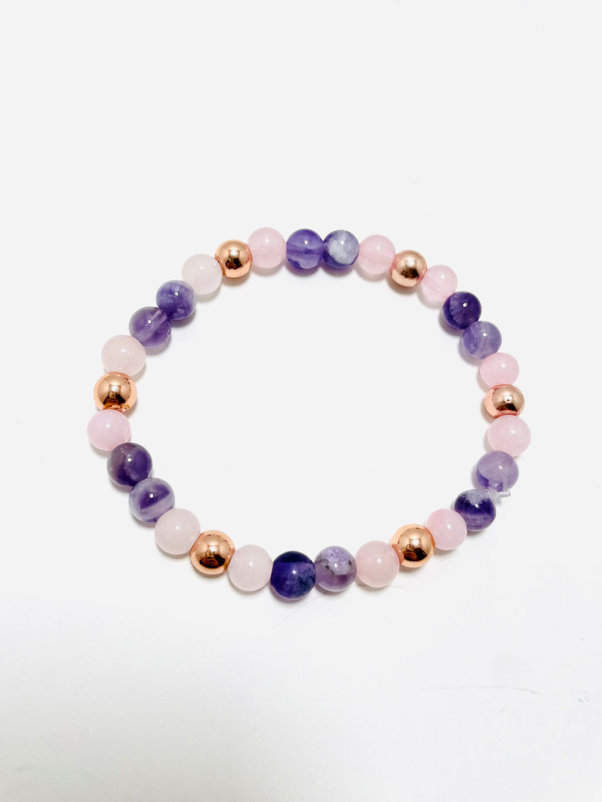 6mm Rose Quartz, Amethyst & Rose Gold Bracelet