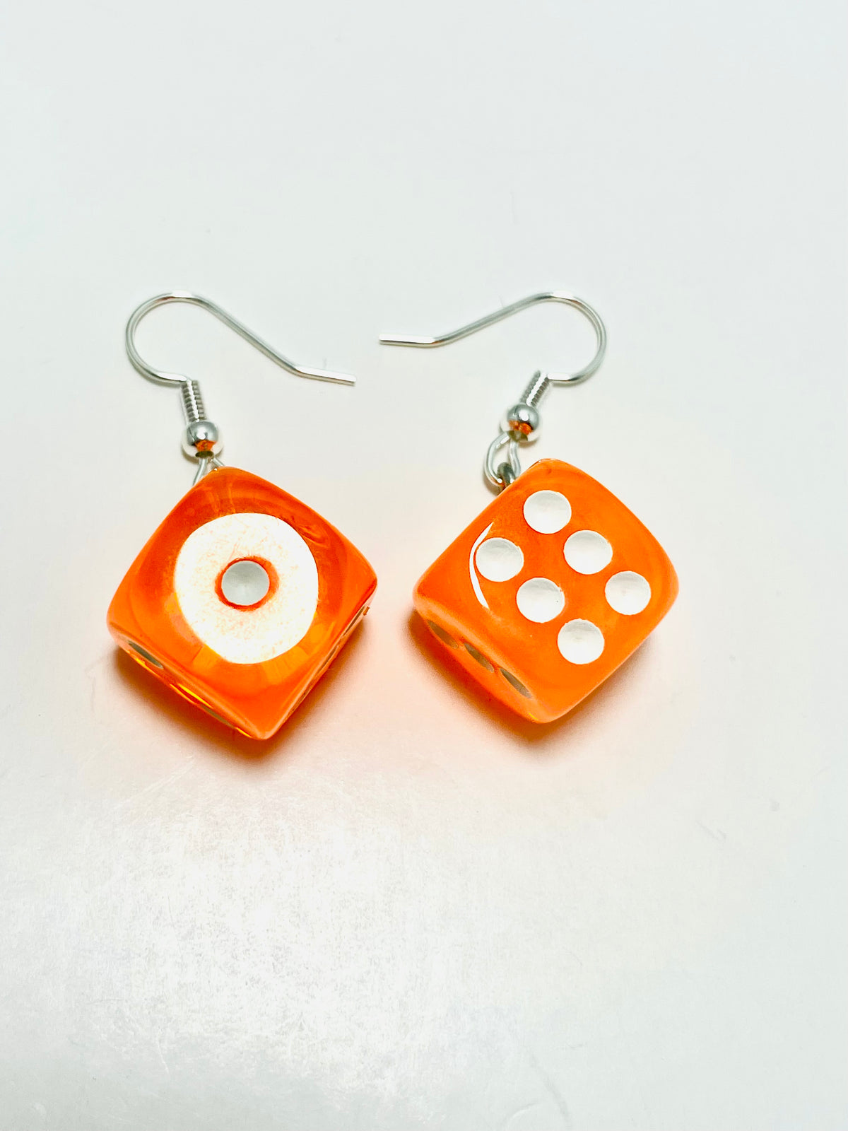 Bright Orange Resin Dice Earrings with Stainless Steel Hooks