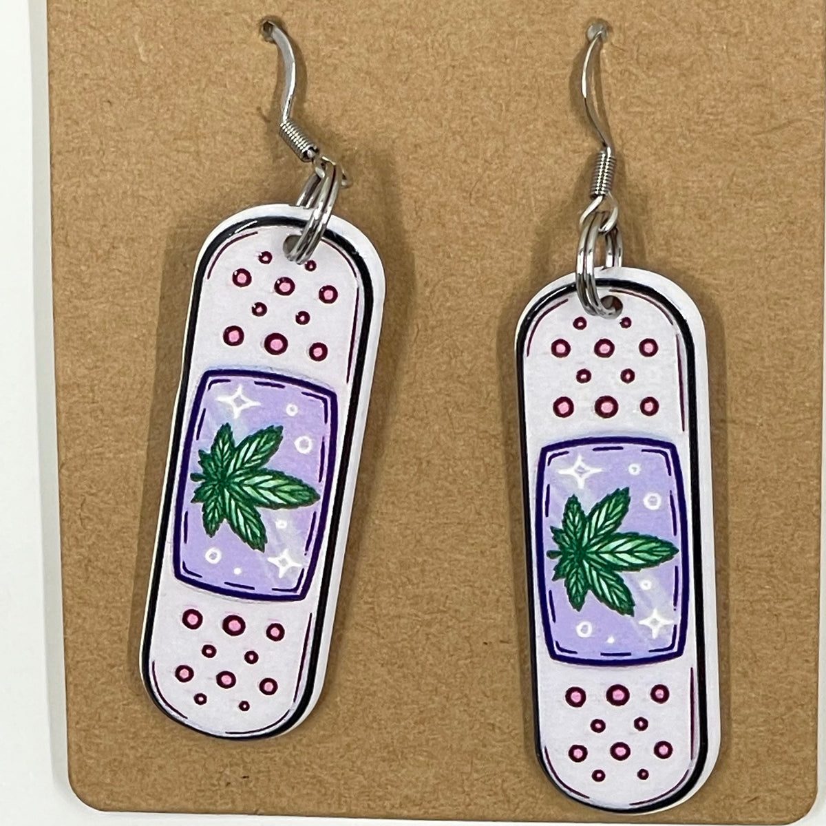 🌿💚 Healing Vibes Earrings – Weed Bandaid Dangle Statement