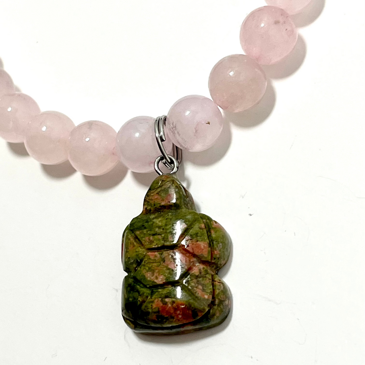 🐢🌸 Heart & Harmony Turtle Necklace – 17.5” Unakite & Rose Quartz Vibes